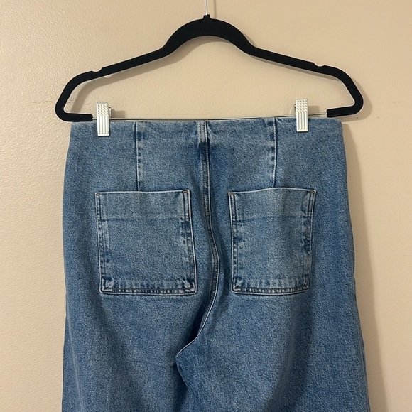 Zara Women’s Wide Leg Cropped Denim Jeans with Gold Buttons Size 8 Chic Modern - Picture 9 of 12